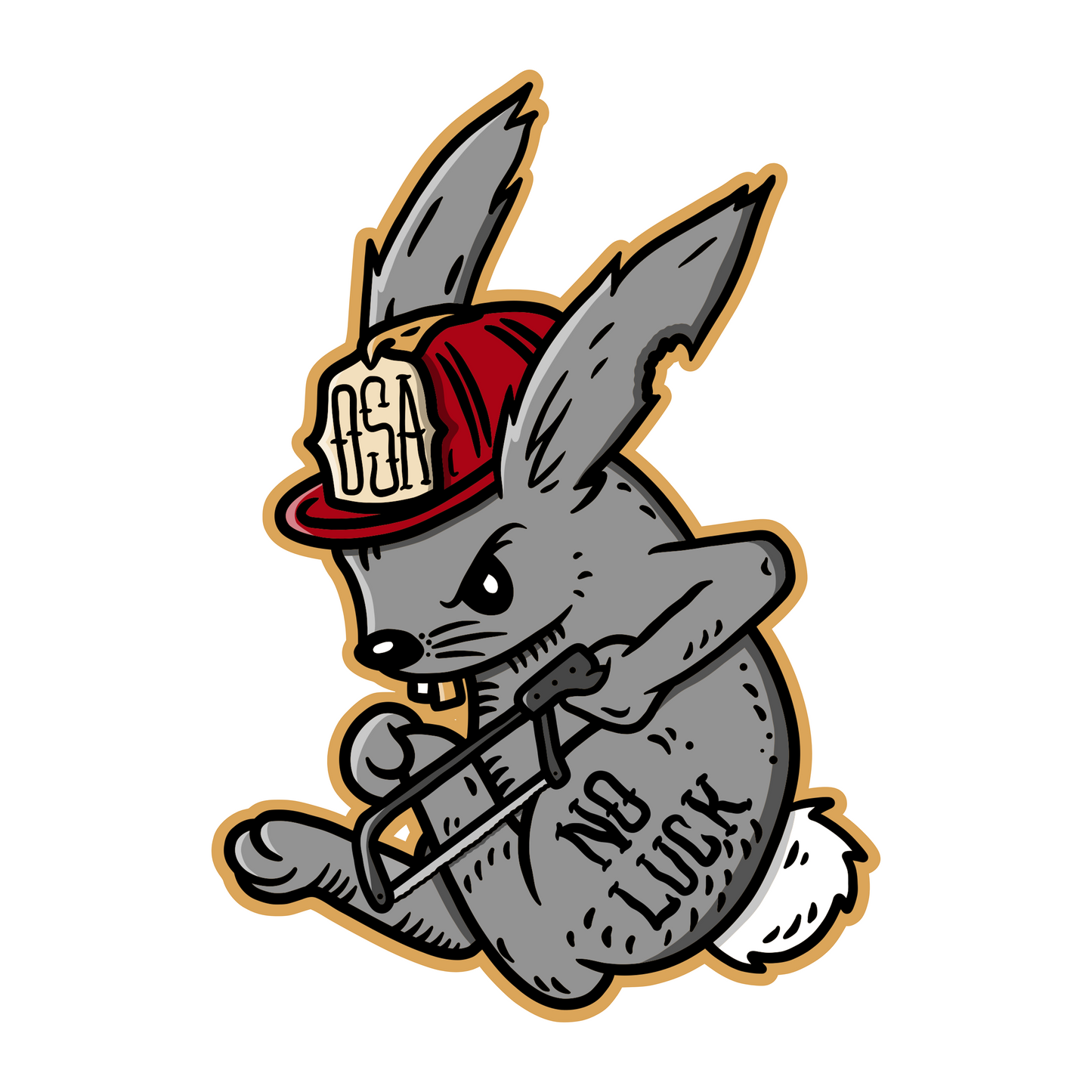 No Luck Firefighter Rabbit 3" Sticker