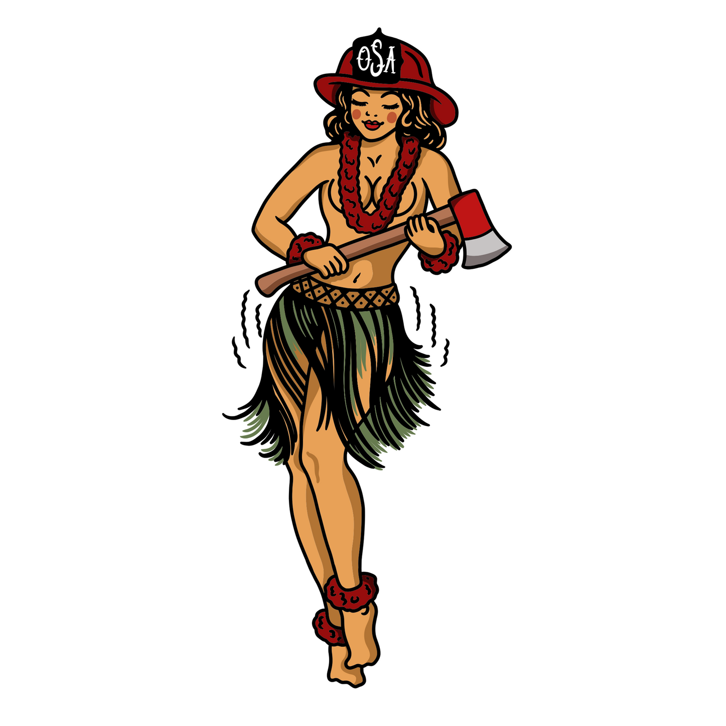 Hula Girl Firefighter 3" Sticker