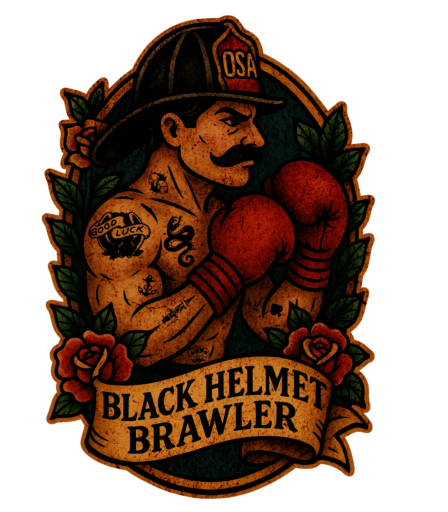 Black Helmet Brawler Firefighter Shirt (Front and Back)