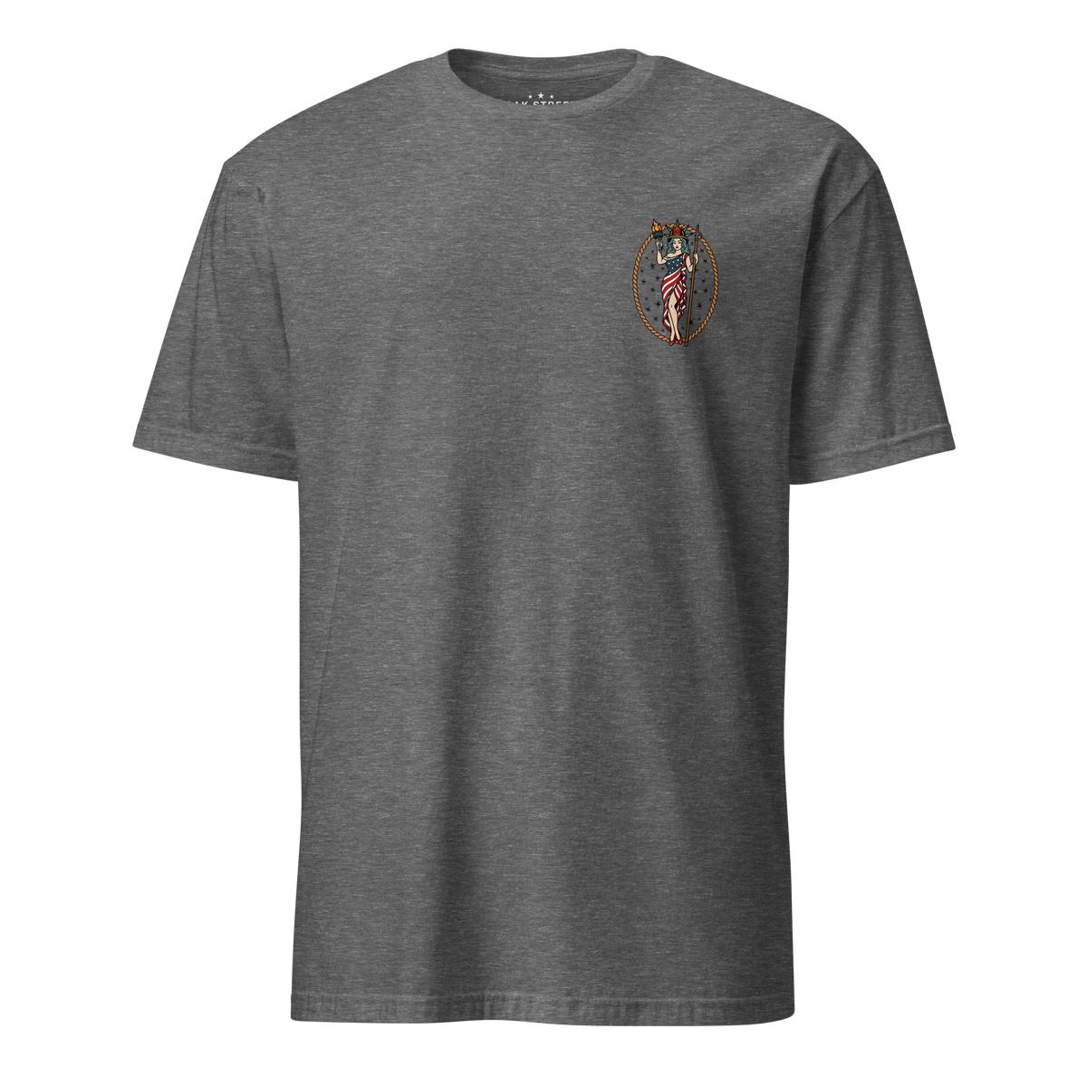 September 11th firefighter shirt featuring traditional tattoo artwork in graphite heather