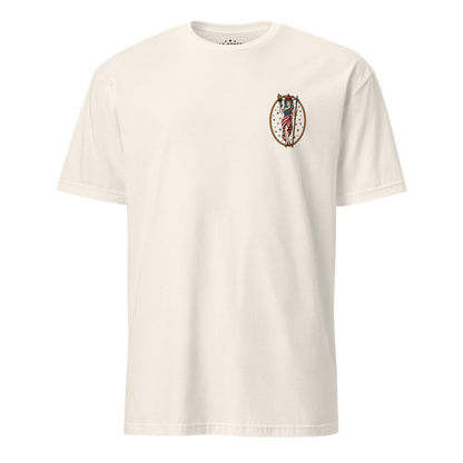 September 11th firefighter shirt featuring traditional tattoo artwork in natural