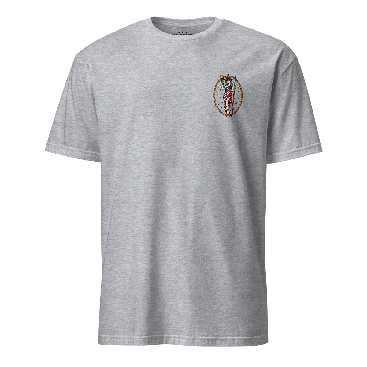 September 11th firefighter shirt featuring traditional tattoo artwork in sport grey