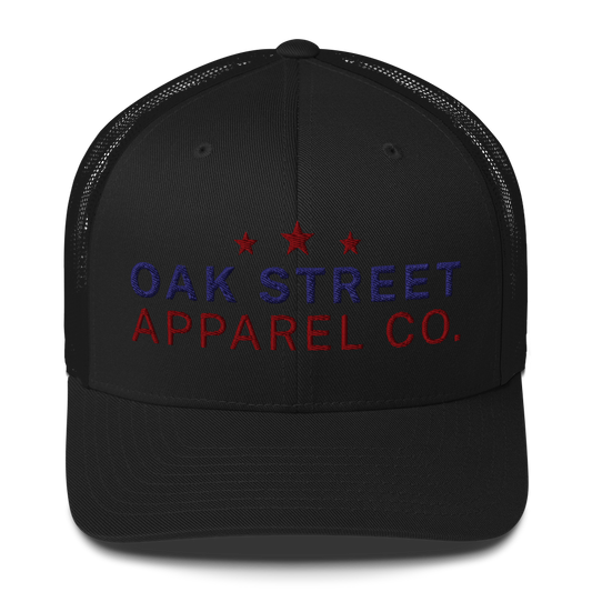 oak street apparel black color trucker hat